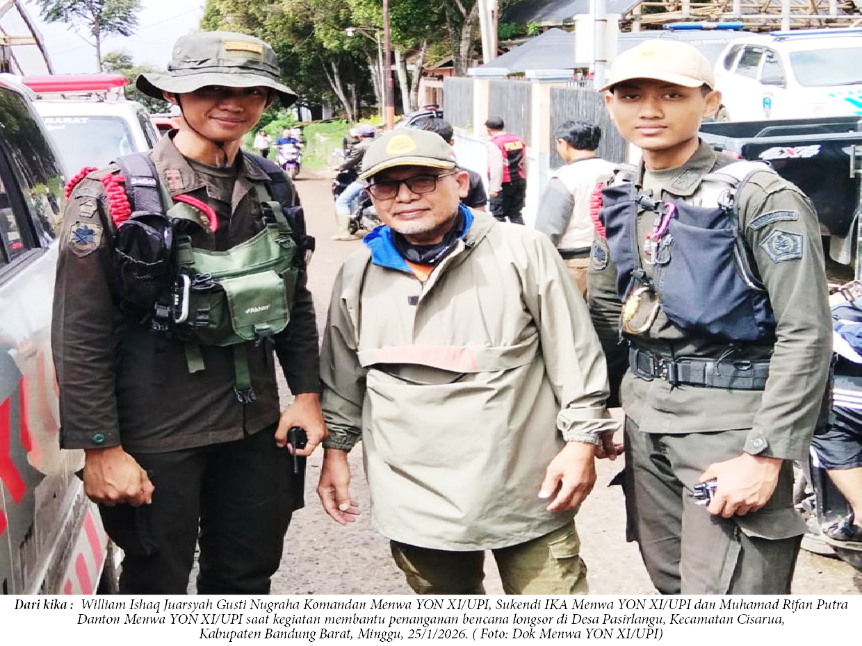 Wujud Pengabdian, Menwa YON XI/UPI Bantu Penanganan Bencana Longsor Cisarua Kabupaten Bandung Barat