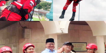 Vertical Rescue Indonesia Gelar Simulasi Pembersihan Menara Kembar Masjid Agung Bandung