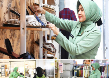 Tak Mau Kalah Saing, UMKM TRIBLEEFOOTWEAR Percantik Stand untuk Bazar Persit