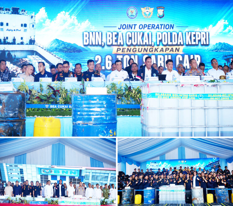 Tim Gabungan Gagalkan Penyelundupan 2,6 Ton Metamfetamin Cair Senilai Rp8,5 Triliun di Perairan Karimun